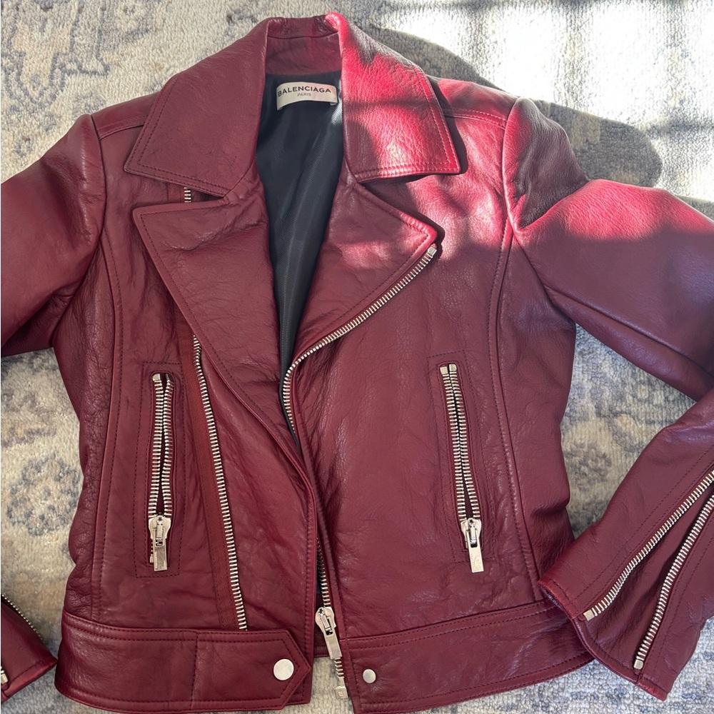 Auth Balenciaga Red Leather Motorcycle Jacket